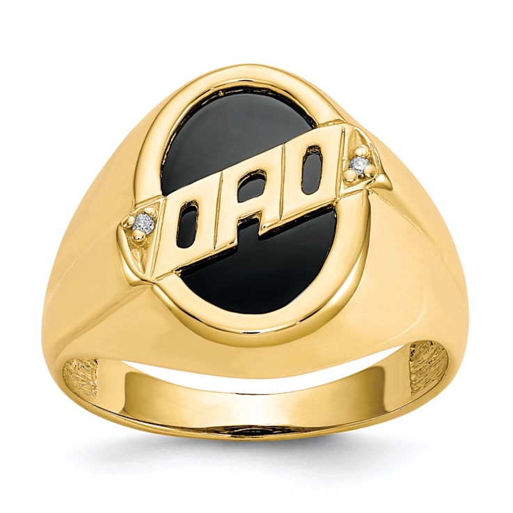 14K Yellow Gold Men's Diamond and Black Onyx DAD Ring