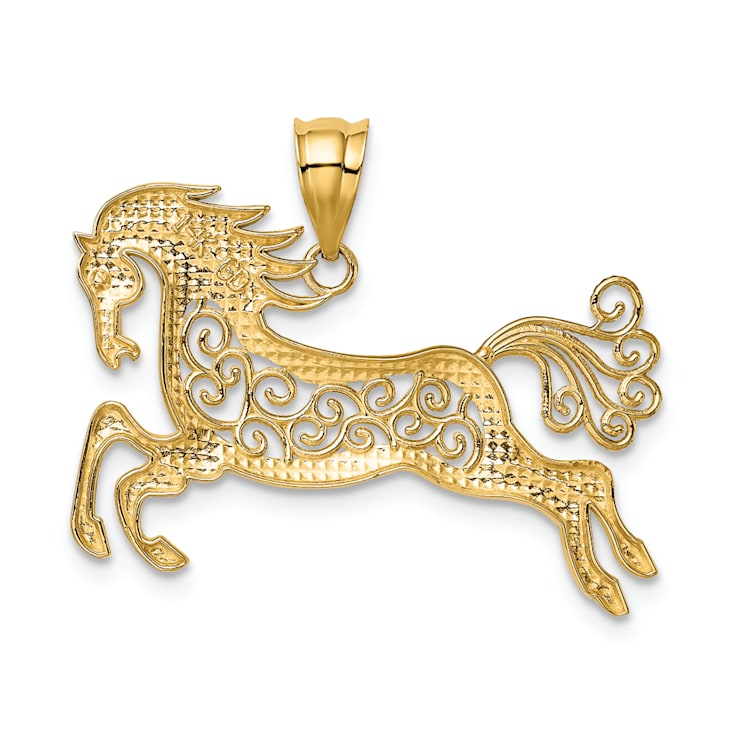 14K Yellow Gold with White Rhodium Filigree Horse Pendant
