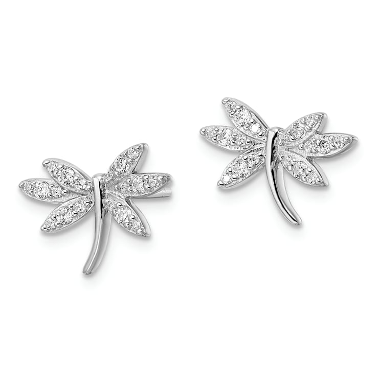Rhodium Over Sterling Silver Cubic Zirconia Dragonfly Post Earrings