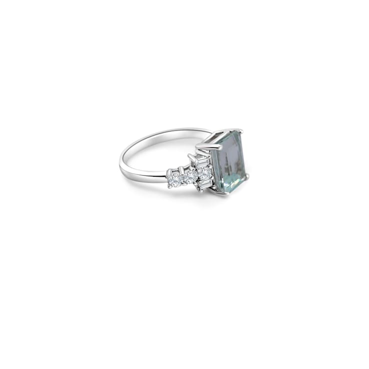 9x7mm Rectangular Octagonal Aquamarine and White CZ Rhodium Over
Sterling Silver Ring, 2.10ctw