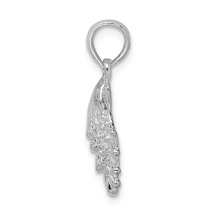 Rhodium Over Sterling Silver Polished Lions Paw Shell Pendant