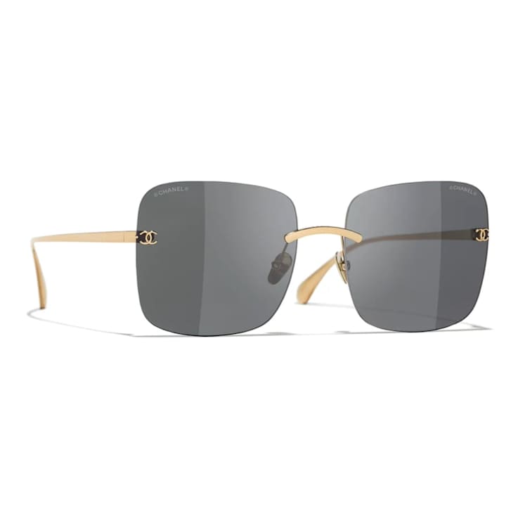 Chanel Gold Tone Square Frame / Gray Lenses Sunglasses