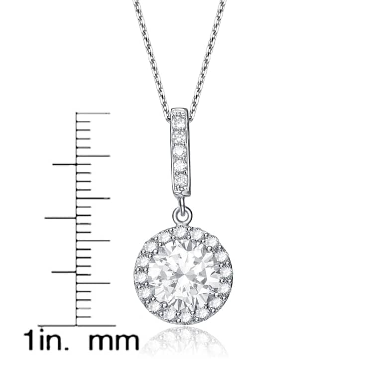 CZ Halo Drop Pendant In Sterling Silver 16 Inch
