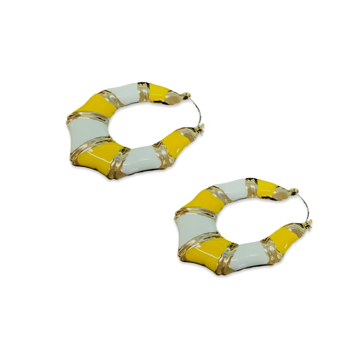 Gold Tone Yellow and White Enamel Earring