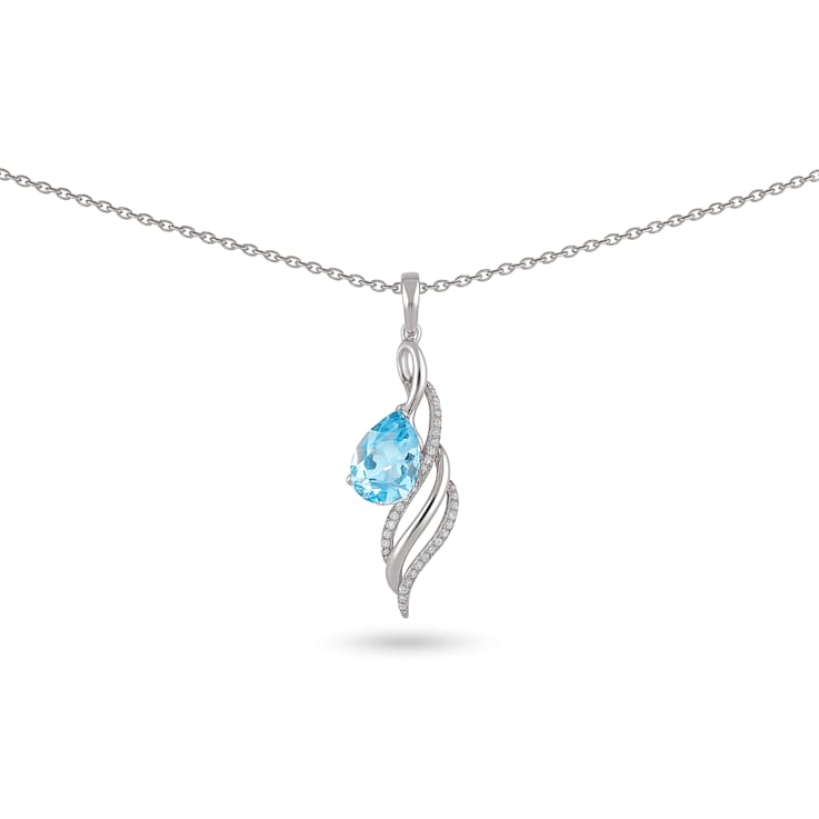 Natural Sky Blue Topaz Sterling Silver Pear Shape Pendant with Chain