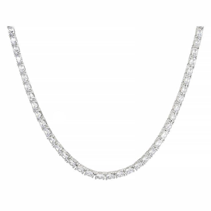 Oval CZ Tennis Necklace In Sterling Silver