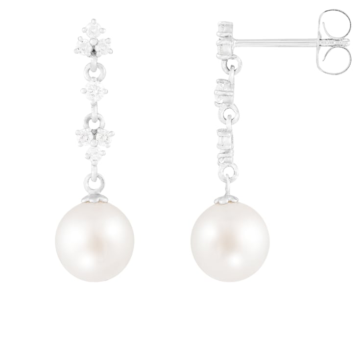 White Cultured Freshwater Pearl 14k White Gold Earrings 7-7.5mm