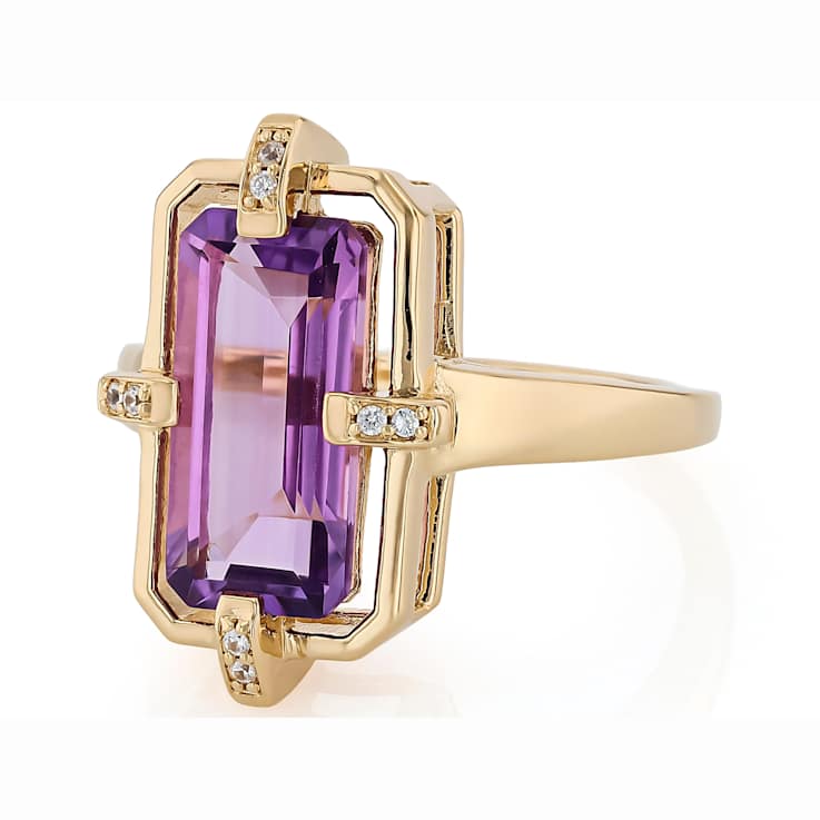 Amethyst Rectangular Octagonal And White Zircon Ring In 18K Gold Over
Sterling Silver 3.44ctw