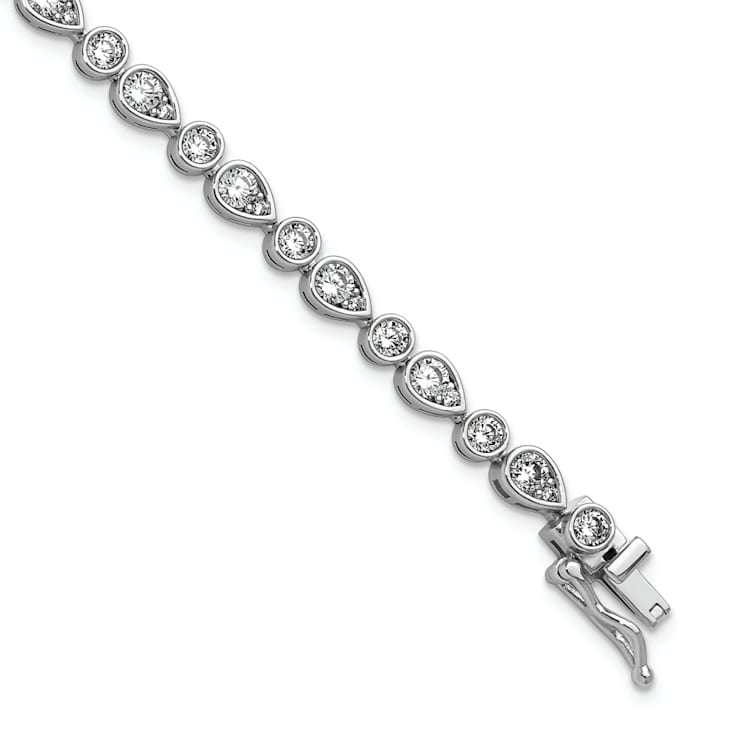 Rhodium Over Sterling Silver Polished Bezel Set Round and Pear Cubic
Zirconia Bracelet
