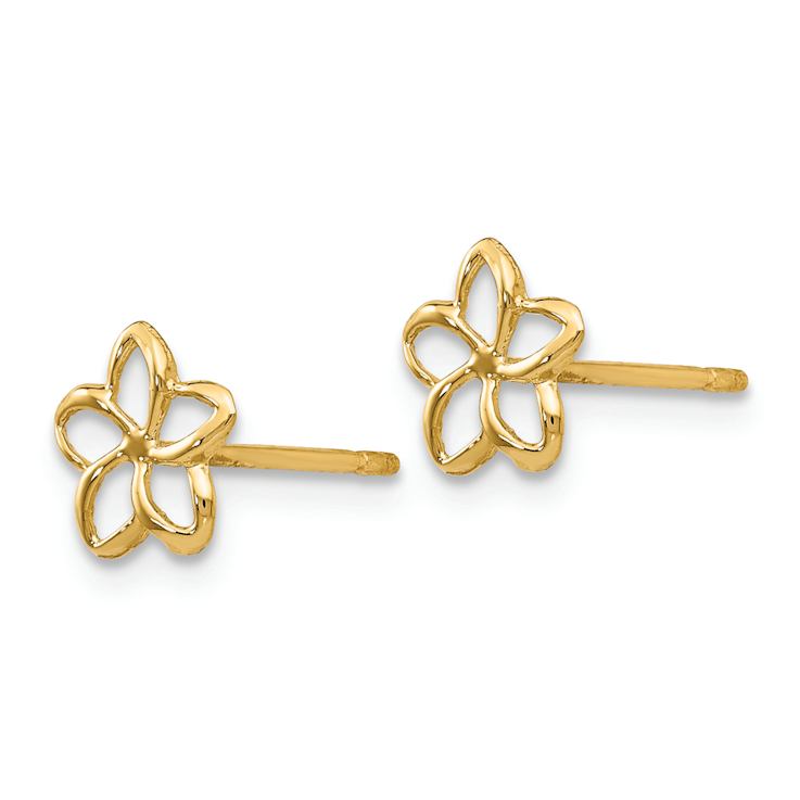 14k Yellow Gold 7mm Plumeria Stud Earrings