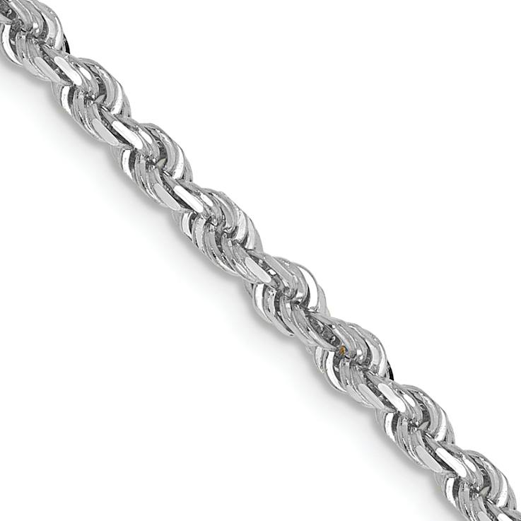 Rhodium Over 14k White Gold 3mm Solid Diamond-Cut Quadruple Rope 30 Inch Chain