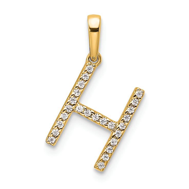 14k Yellow Gold Diamond Letter H Initial Pendant