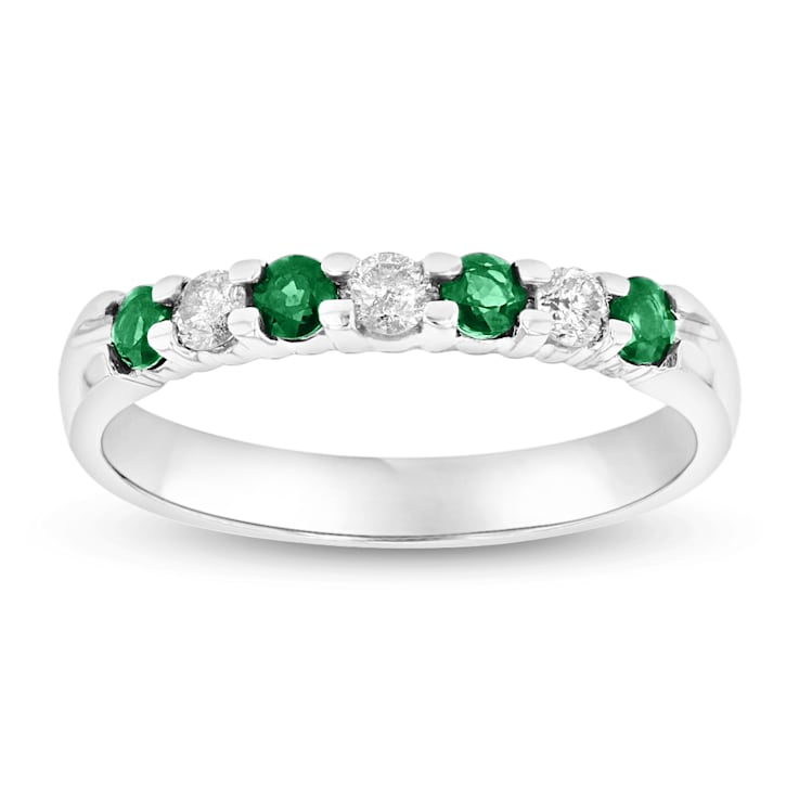 0.35ctw Emerald and Diamond Wedding Band ring in 14k White Gold