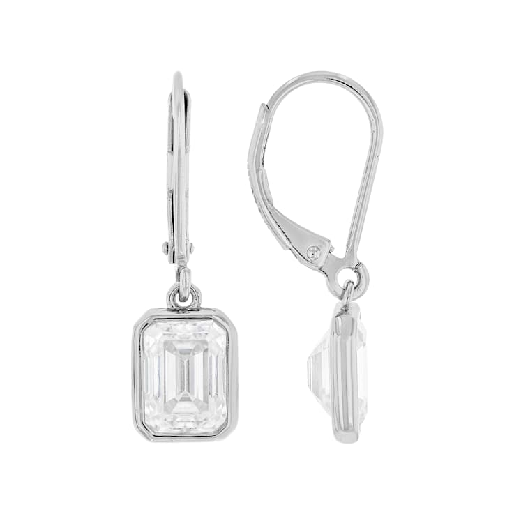 Moissanite Emerald-Cut Solitaire Drop Earrings in Platinum-Enhanced
Sterling Silver