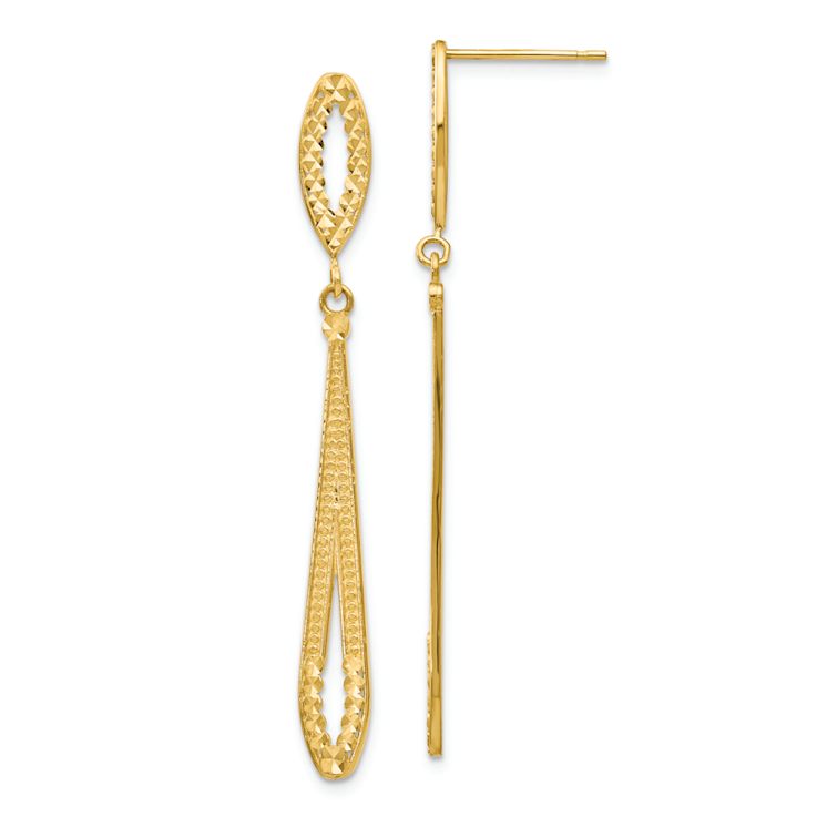 14k Yellow Gold Diamond-Cut Teardrop Dangle Earrings