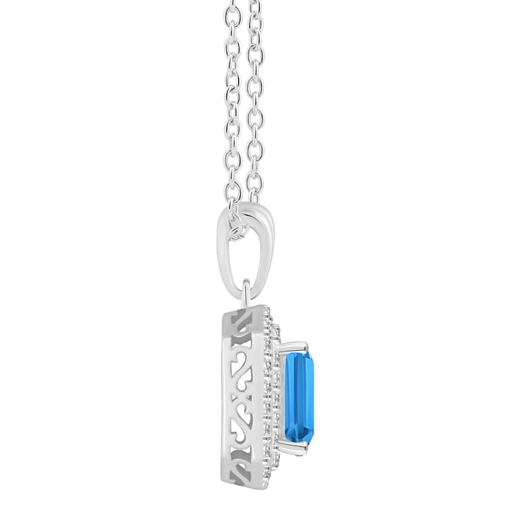 8x6mm Emerald Cut Swiss Blue Topaz And White Topaz Rhodium Over Sterling
Double Halo Pendant w/Chain