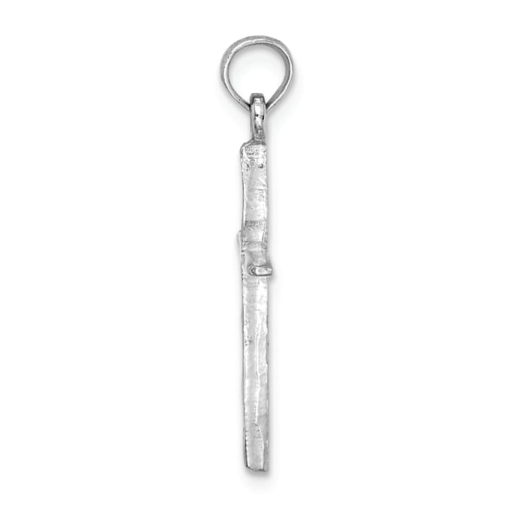 Rhodium Over 14k White Gold Diamond-Cut with Tapered Ends Cross Charm