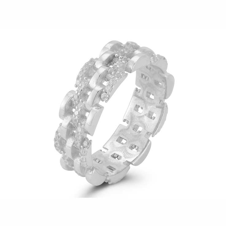 Sterling Statements Rhodium Over Sterling Silver CZ Spiral Band Ring