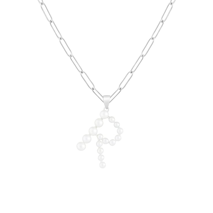 Letter R Initial Cultured Freshwater Pearl Rhodium Over Sterling Silver
Pendant With  18" Chain