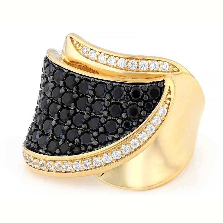 Black Spinel And White Zircon Ring In 18K Gold Over Sterling Silver 1.56ctw