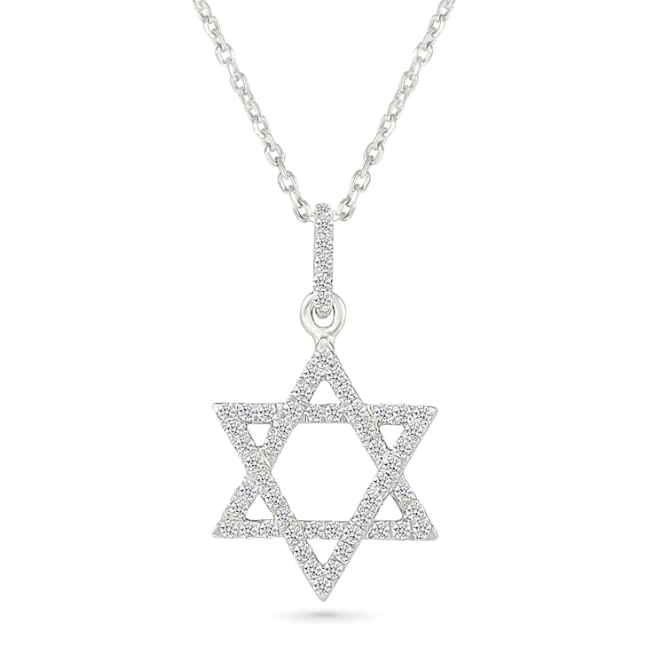 Diamond Star Of David Pendant Necklace In Sterling Silver 0.16ctw 18 Inch