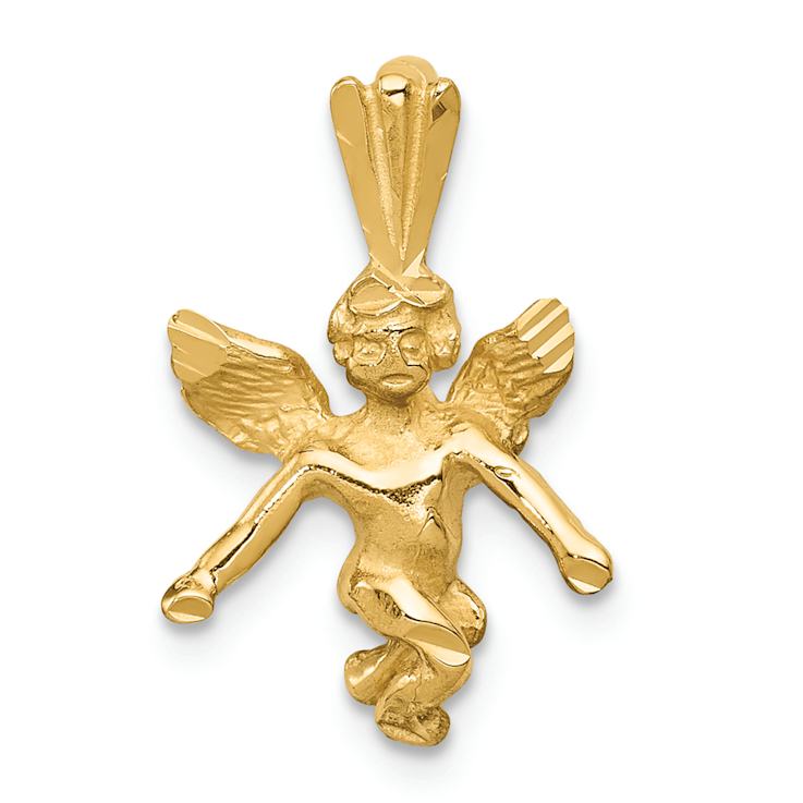 14k Yellow Gold 3D Satin and Diamond-Cut Angel Charm