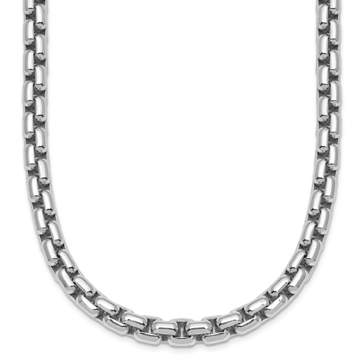 Rhodium Over Sterling Silver 6.0mm Box 30 Inch Chain