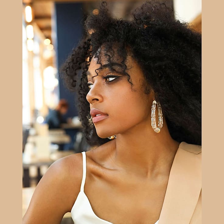 14K Yellow Gold Over Brass Chloe Bamboo Acrylic Hoops