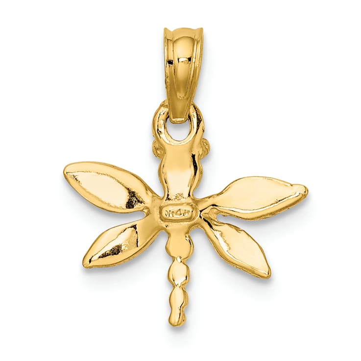 10K Yellow Gold 2D Textured Mini Dragonfly with Solid Wings Charm