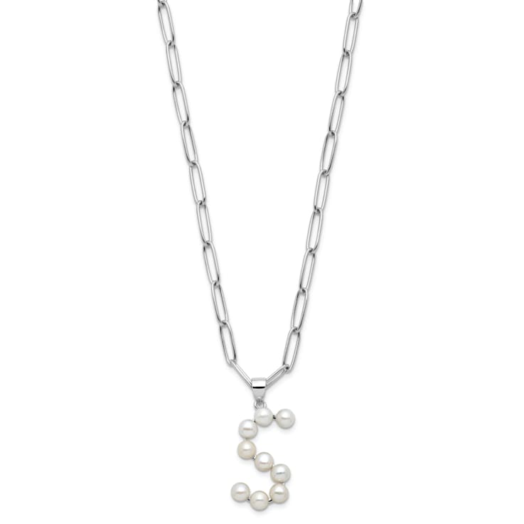 Rhodium Over Sterling Silver 3-5.5mm Freshwater Cultured Pearl LETTER S
18-inch Necklace