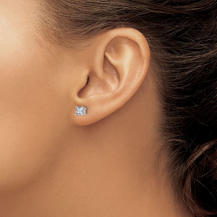 Rhodium Over 14K White Gold 1ct. 4.5mm Princess D E F Pure Light
Moissanite Earrings