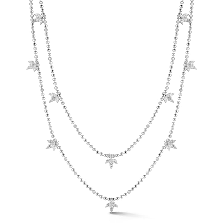 Rachel Zoe Double Layered Beaded Charm Necklace in Rhodium Over Sterling Silver