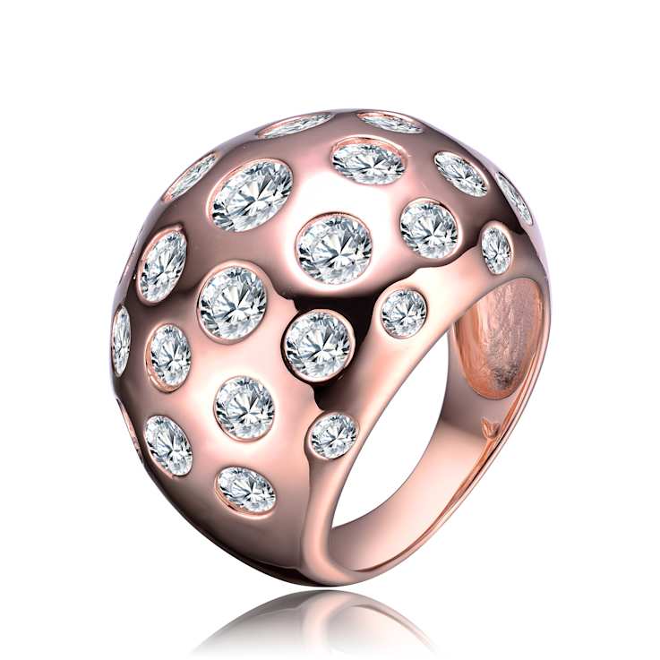 Pave CZ Dome Ring In 18K Rose Gold Over Brass