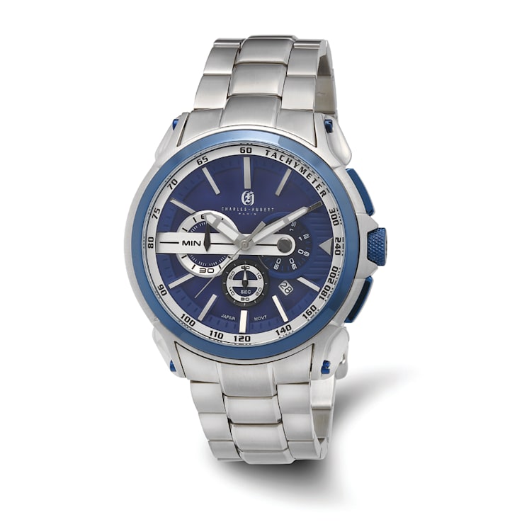 Charles Hubert Stainless Steel Chronograph Blue Dial Watch