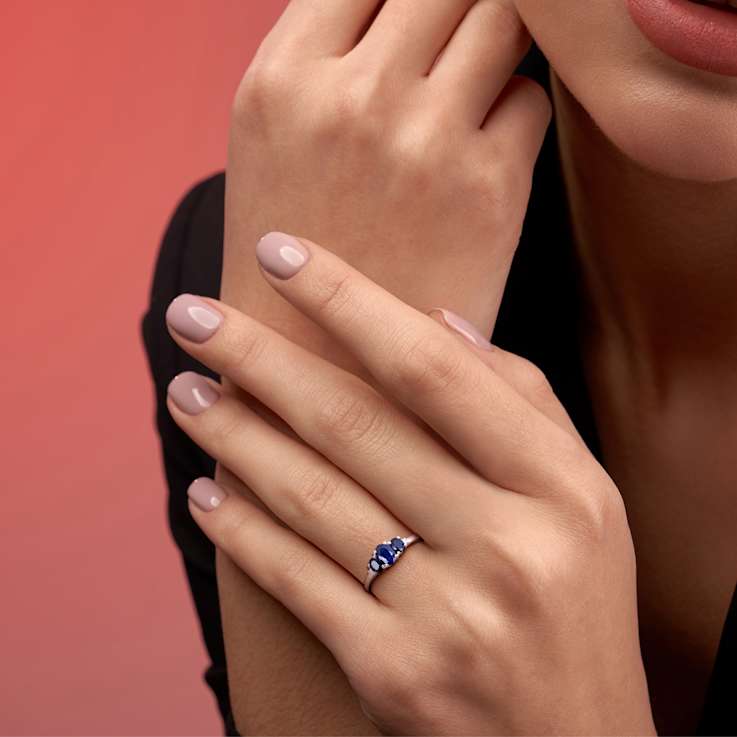 Blue Sapphire and Diamond 10K White Gold Ring 1.02ctw