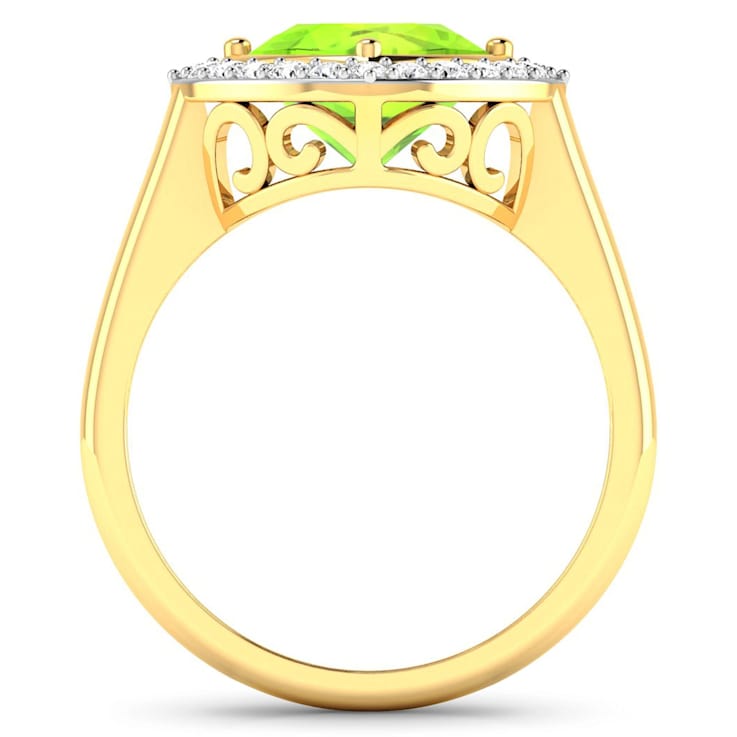Cushion Cut Green Peridot and White Diamond 14K Yellow Gold Halo Ring
2.26 ctw