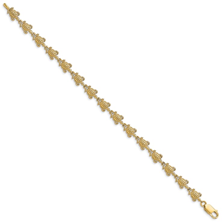 14k Yellow Gold Textured Turtle Link Bracelet