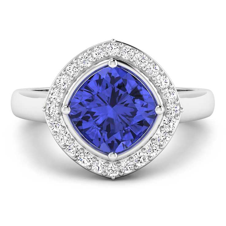 Cushion Cut Violet Tanzanite and White Diamond 14K White Gold Halo Ring
2.23 ctw
