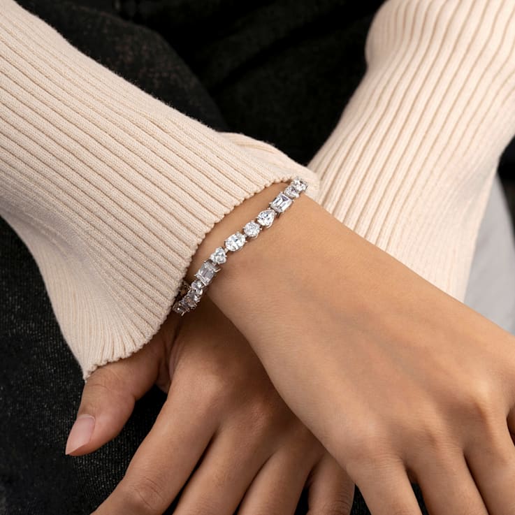 White Cubic Zirconia Platinum Over Sterling Silver Tennis
