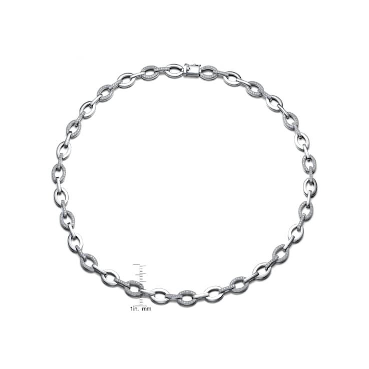 Pave CZ Oval Link Chain Necklace In Sterling Silver 16 Inch