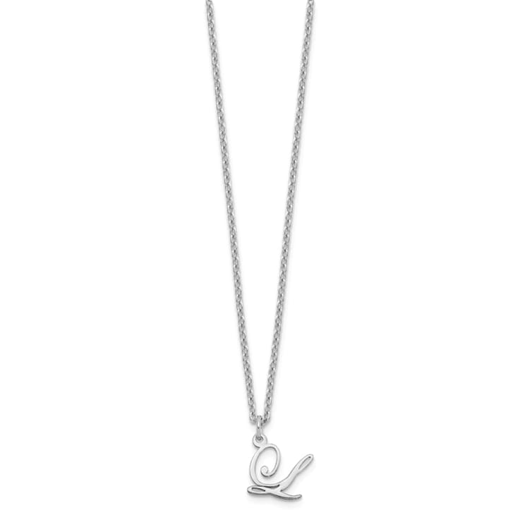 Rhodium Over Sterling Silver Letter L Initial Necklace
