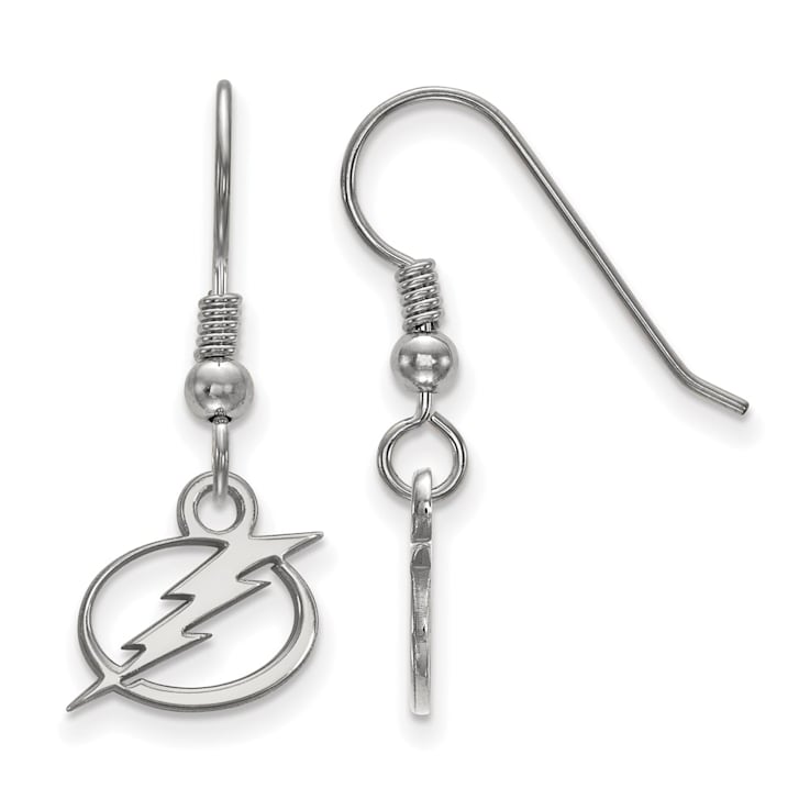 Rhodium Over Sterling Silver NHL Tampa Bay Lightning LogoArt Dangle Earrings