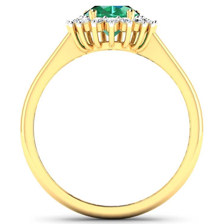 1.75ctw Green Emerald and Diamond 14K Yellow Gold Halo Ring