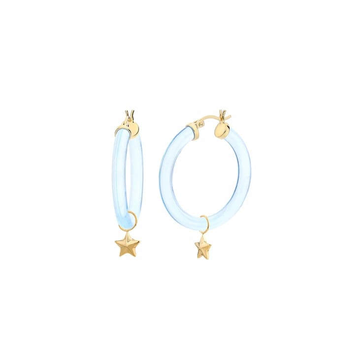 14K Yellow Gold Over Sterling Silver Acrylic Mini Star Charm Hoop
Earrings in Pastel Blue