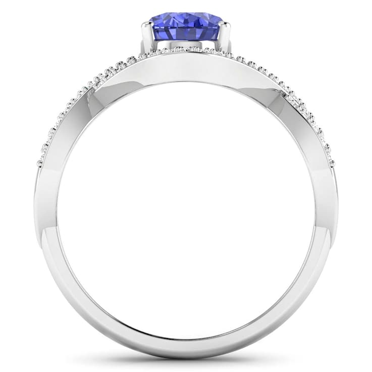 1.33ctw Violet Tanzanite and Diamond 14K White Gold Halo Ring