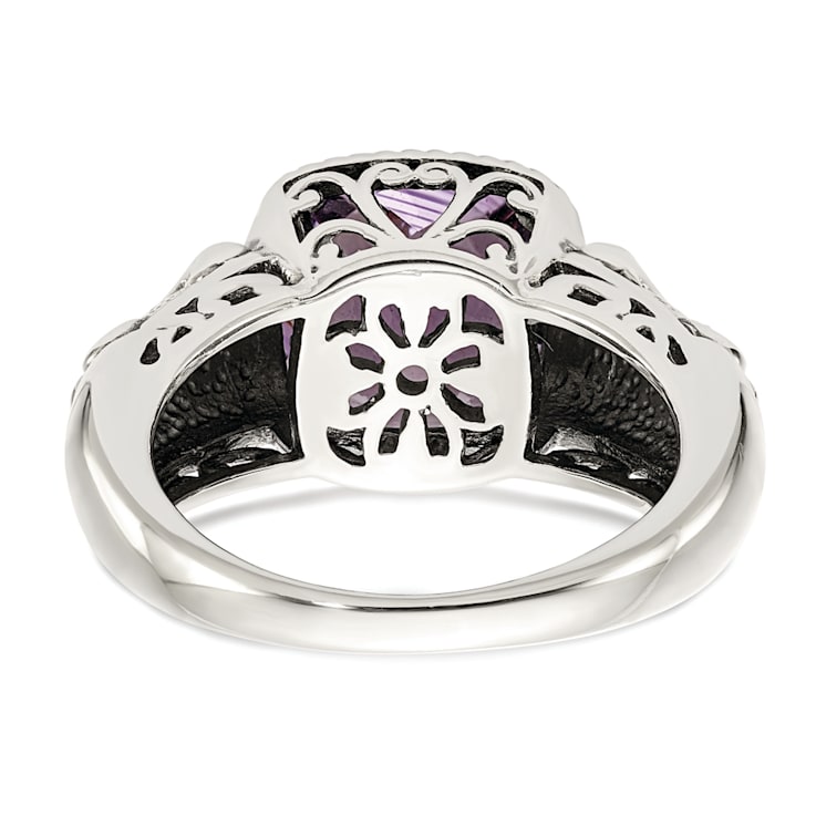 Amethyst Sterling Silver and 14k Gold Accent Antiqued Ring 1.00ct