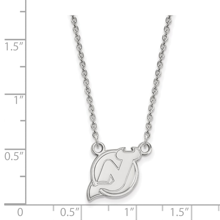 Rhodium Over Sterling Silver NHL LogoArt New Jersey Devils Small Necklace