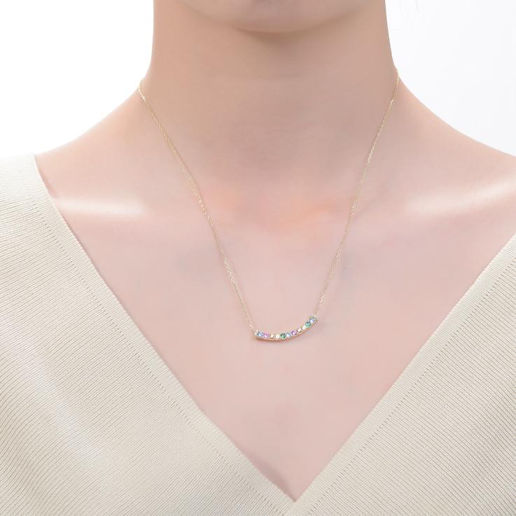 Multi-Color CZ Bar Necklace In 14K Gold Over Sterling Silver