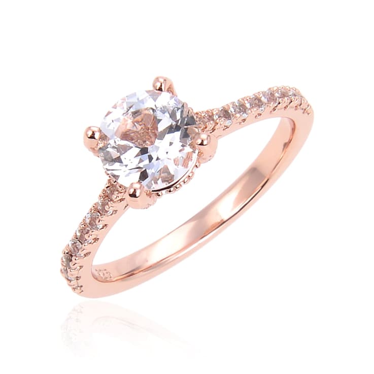 Round White Topaz 14K Rose Gold Over Sterling Silver Ring, 3.28ctw