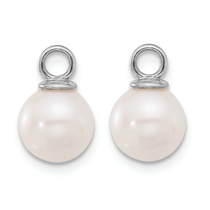 Rhodium Over 14K White Gold 7-8mm Black and White Freshwater Cultured
Pearl Dangle Hoop Earrings